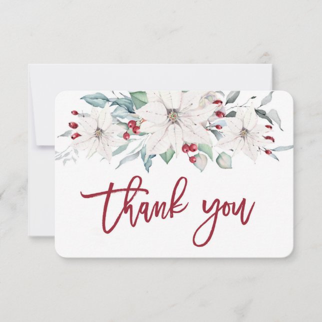 Christmas white poinsettia thank you card (Front)
