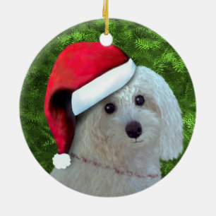 Christmas White Poodle Dog Ceramic Ornament