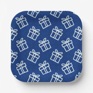 Christmas White Presents with Blue Background P Paper Plate