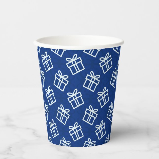 Christmas White Presents with Blue Background    Paper Cups (Front)