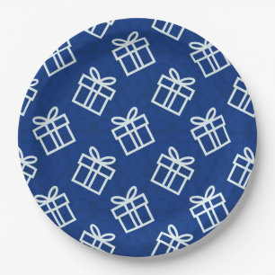 Christmas White Presents with Blue Background    Paper Plate