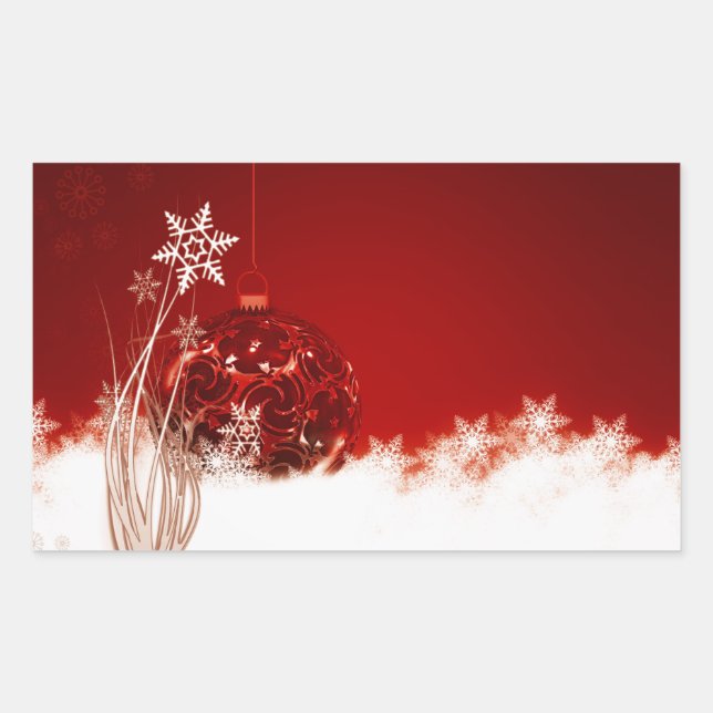 Christmas white red decoration rectangular sticker (Front)