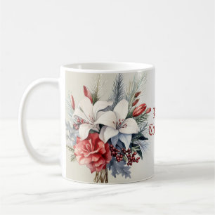 Christmas White Red Flowers Holidays Elegant Coffee Mug