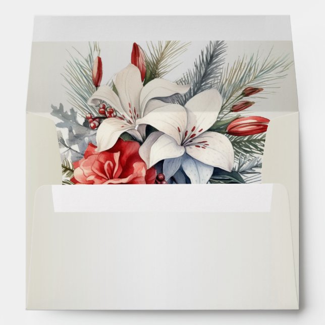 Christmas White Red Flowers Holidays Elegant Envelope (Back (Bottom))