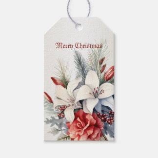 Christmas White Red Flowers Holidays Elegant Gift Tags