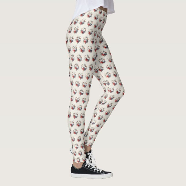 Christmas White Red Flowers Holidays Elegant Leggings (Right)
