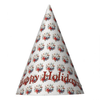 Christmas White Red Flowers Holidays Elegant Party Hat