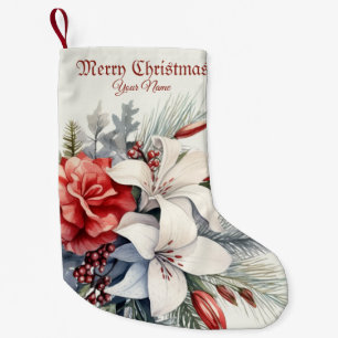 Christmas White Red Flowers Holidays Elegant Small Christmas Stocking