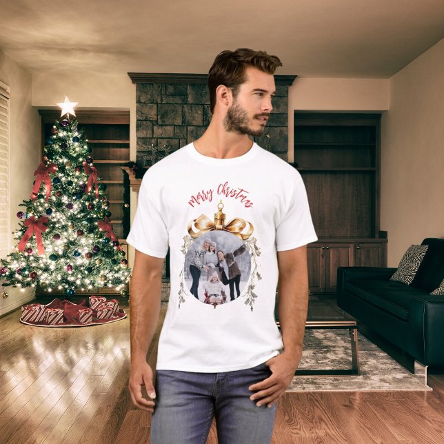 Christmas white red gold bauble family photo T-Shirt (Creator Uploaded)