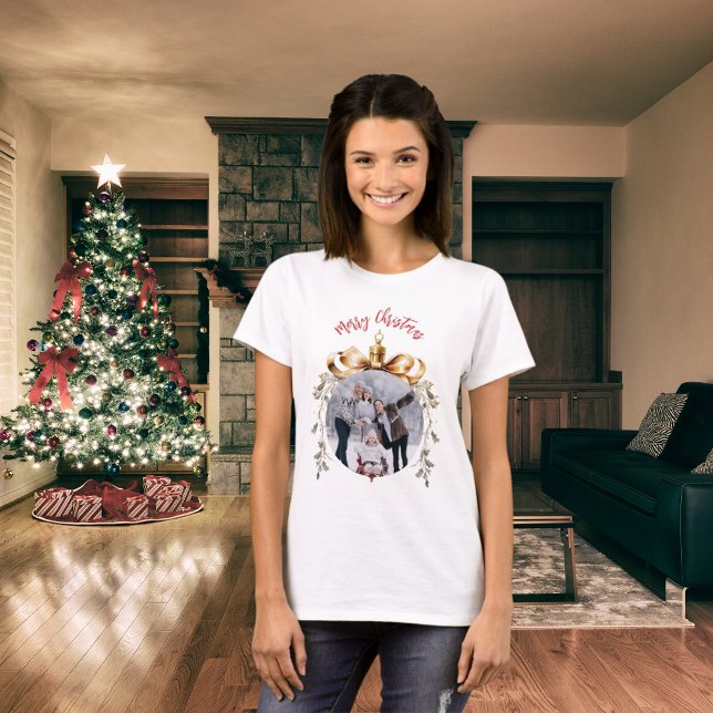 Christmas white red gold bauble family photo T-Shirt (Creator Uploaded)