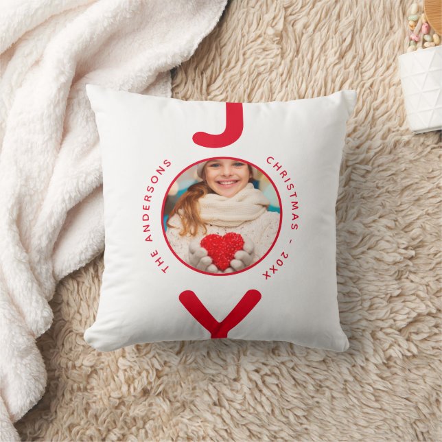 Christmas white red joy photo simple minimalist cushion (Blanket)