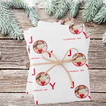 Christmas white red photo joy wrapping paper sheet<br><div class="desc">Simple modern minimalist Christmas wrapping paper sheets in red and white.  A chic white background,  with the word JOY written with red bold letters.  The letter O is used as a photo frame.  Personalise and add your own family photo,  name and year.</div>