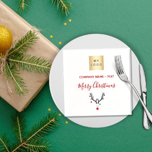 Christmas white red reindeer business logo napkin
