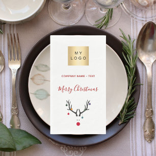 Christmas white red reindeer business logo napkin
