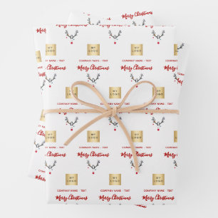 Christmas white red reindeer business logo wrapping paper sheet