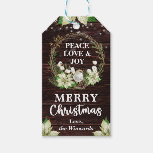 Christmas White Robin & Poinsettia Winter Wreath Gift Tags