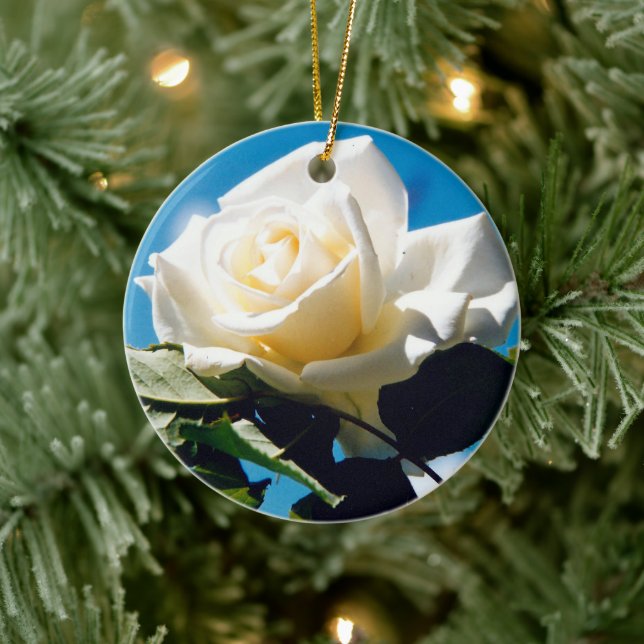 Christmas White rose - Celebrating Life   Ceramic Ornament (Tree)
