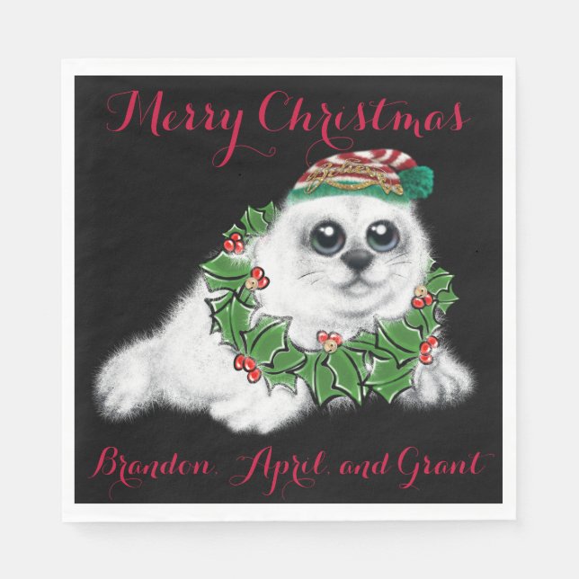 Christmas white seal pup, festive Arctic animal   Napkin (Front)