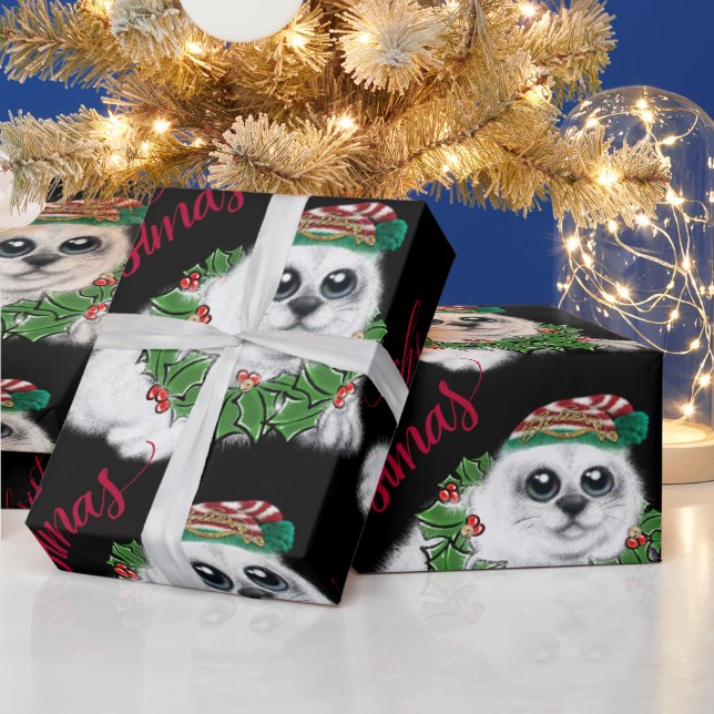 Christmas white seal pup, festive Arctic animal    Wrapping Paper (Holidays)