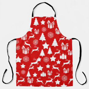 Christmas white snowflake on abstract red bakcgrou apron