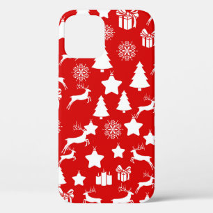 Christmas white snowflake on abstract red bakcgrou iPhone 12 case