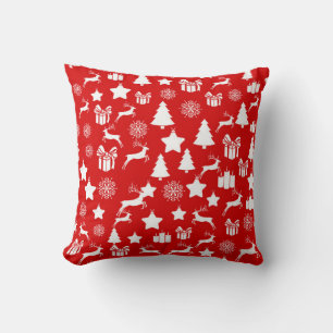 Christmas white snowflake on abstract red bakcgrou cushion