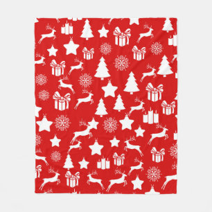 Christmas white snowflake on abstract red bakcgrou fleece blanket