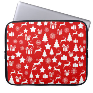 Christmas white snowflake on abstract red bakcgrou laptop sleeve