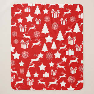 Christmas white snowflake on abstract red bakcgrou sherpa blanket