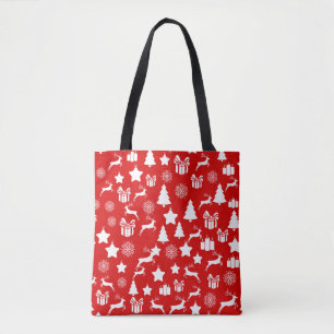 Christmas white snowflake on abstract red bakcgrou tote bag