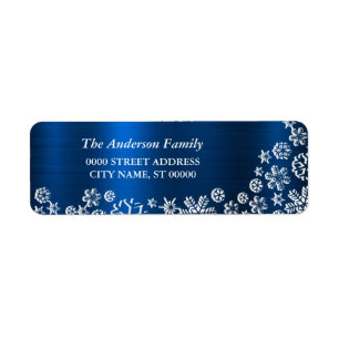 Christmas White Snowflakes Navy Blue Return Address Label