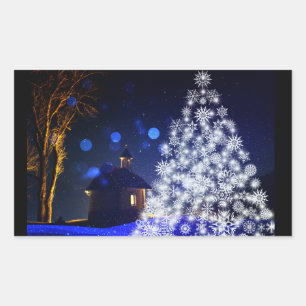 Christmas white tree rectangular sticker