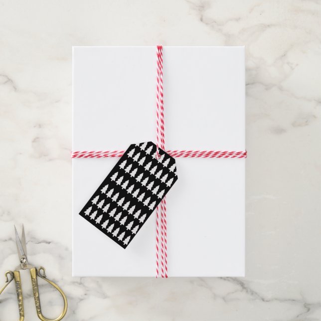 Christmas White Trees Gift Tags  (With Twine)