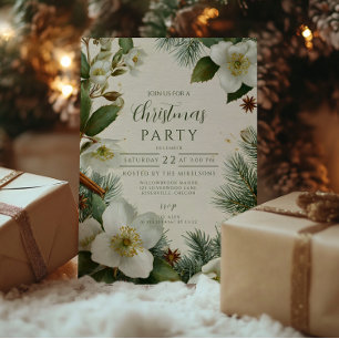 Christmas White Winter Flowers Invitation