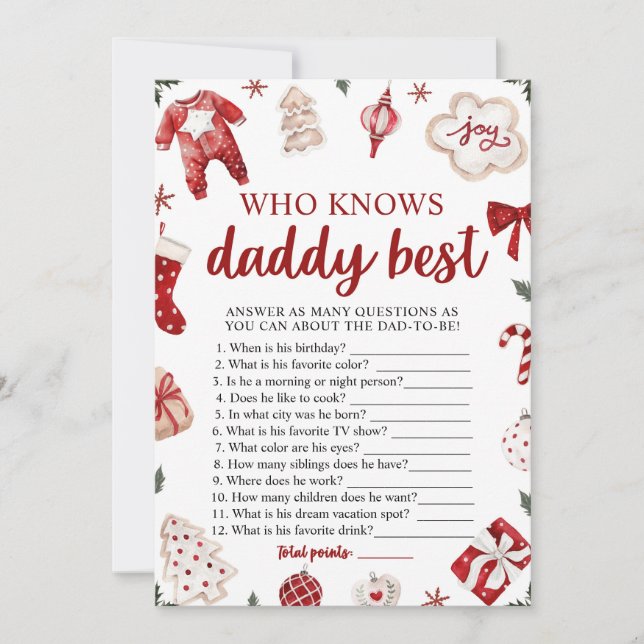 Christmas Who Knows Daddy Best Baby Shower Game Invitation (Front)