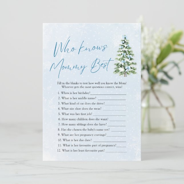 Christmas Who Knows Mommy Best Baby Shower Game Invitation (Standing Front)