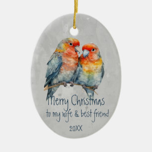 Christmas Wife & Best Friend Parrot Couple Cute Ceramic Ornament