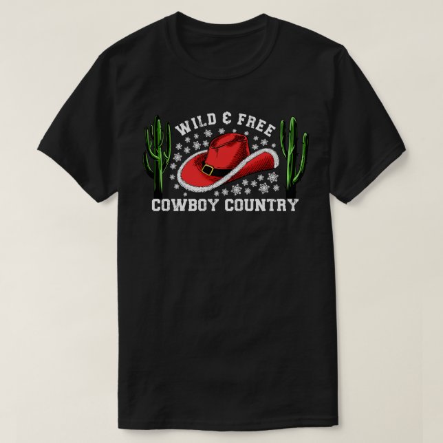Christmas Wild and Free Cowboy Country Western Cow T-Shirt (Design Front)