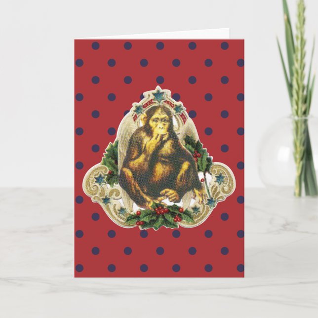 Christmas wild monkey vintage style holiday card (Front)