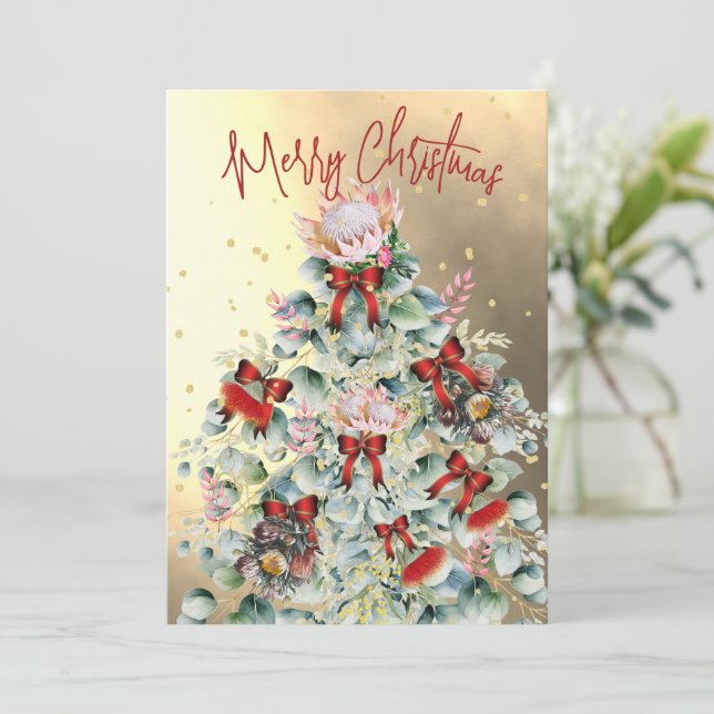 Christmas Wildflower Gold Tree Party Invitation (Standing Front)