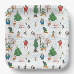 Christmas Wildlife in Snowflakes Paper Plate