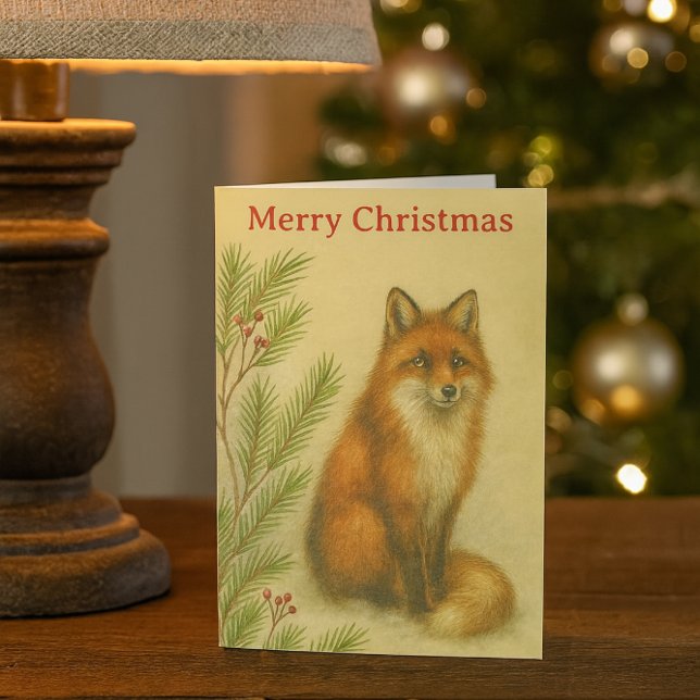 Christmas Wildlife Red Fox Holiday  (“Rustic fox Christmas card with vintage woodland charm”)