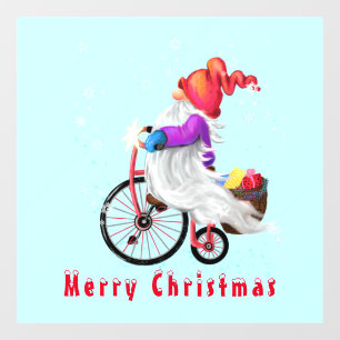 Christmas Window Cling Gnome with Bike and Gifts