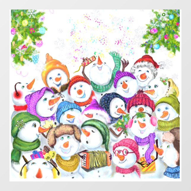 Christmas Window Cling Happy Snowmans Party (Sheet)