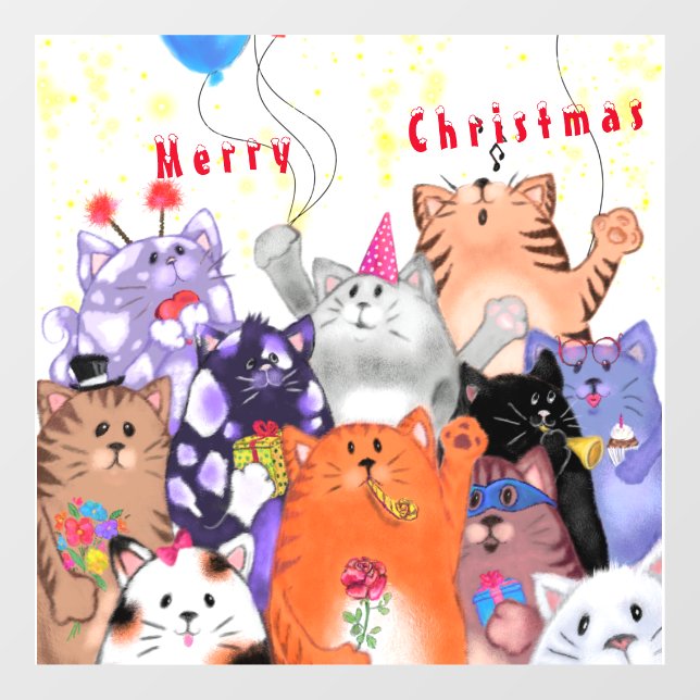 Christmas Window Cling with Happy Cats Party (Sheet)
