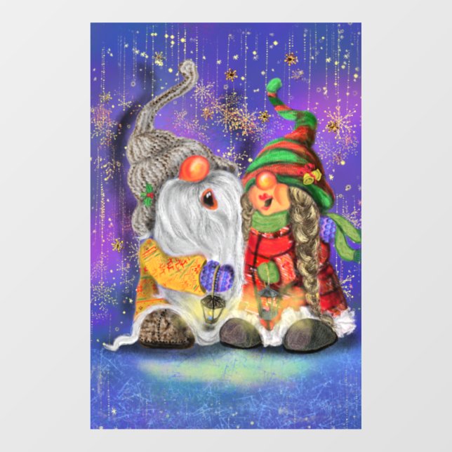 Christmas Window Cling with Happy Gnomes (Sheet)