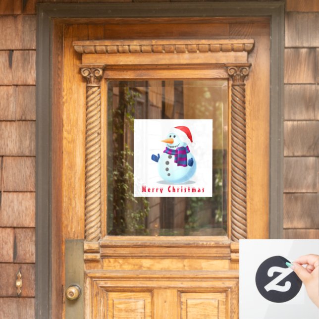Christmas Window Cling with Happy Snowman (Home Door)