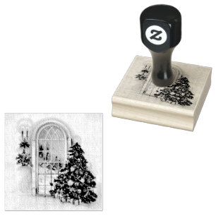 Christmas Window Lights Rubber Stamp