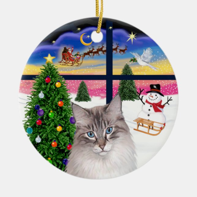 Christmas Window - Ragdoll cat Ceramic Tree Decoration (Front)