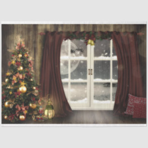 Christmas Window Tree Santa Decoupage Tissue Paper